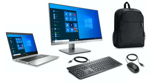 Intel Core i5-10210U (6MB Cache, 1.6GHz), 8GB DDR4-SDRAM, 256GB SSD, 39.6 cm (15.6") Full HD 1920 x 1080 IPS, Intel UHD Graphics, LAN, WLAN, HP Webcam, Windows 10 Pro 64-bit, EliteDisplay E243 23.8" (1FH47AT), Prelude Pro Recycle Backpack (1X644AA), USB K