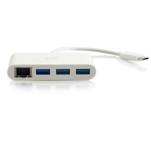 C2G USB-C® to Ethernet Adapter with 3-Port USB Hub - White