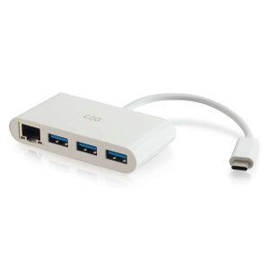 C2G USB-C® to Ethernet Adapter with 3-Port USB Hub - White