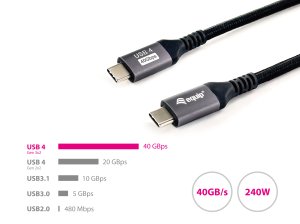 Equip USB 4 Gen 3 C to C Cable, M/M, 2.0m, PD3.1 240W, 8K/60Hz, 40Gbps, Black