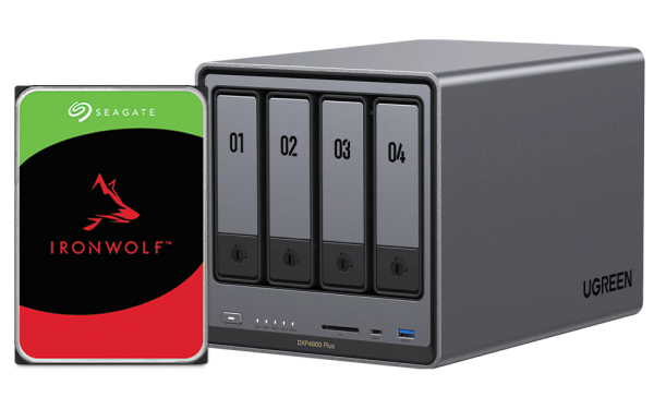UGREEN NASync DXP4800 Plus 8TB (Seagate Ironwolf) 4-Bay Thunderbolt NAS with Intel Pentium Gold 5-Core CPU (Up to 4.40 GHz) 8GB DDR5 1x 2.5GbE 1x 10GbE 2x TBT4 SD Slot (Diskless)