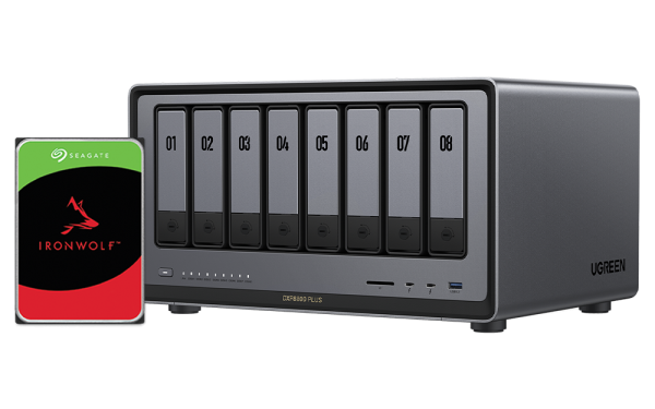 UGREEN NASync DXP8800 Pro 16TB (Seagate Ironwolf) 8-Bay Thunderbolt NAS with Intel 10-Core i5 CPU (Up to 4.40 GHz) 8GB DDR5 4x M.2 PCIe Slots 1x 2.5GbE 1x 10GbE 2 TBT4 SD Slot (Diskless)