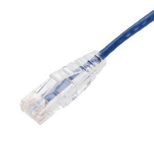 AddOn Networks 100ft Blue CAT 6A Slim PVC Ethernet Cable Snagless Clear-Claw RJ-45 M/M