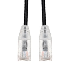 AddOn Networks 50ft Black CAT 6A Slim PVC Ethernet Cable Snagless Clear-Claw RJ-45 M/M
