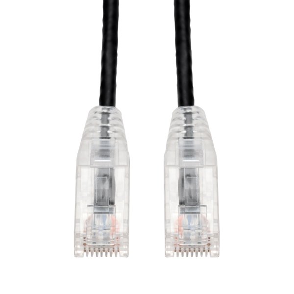 AddOn Networks 50ft Black CAT 6A Slim PVC Ethernet Cable Snagless Clear-Claw RJ-45 M/M