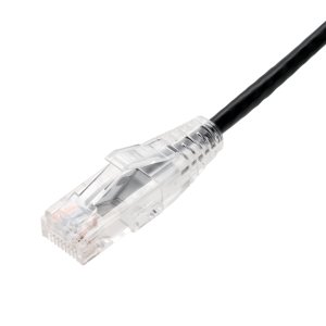AddOn Networks 50ft Black CAT 6A Slim PVC Ethernet Cable Snagless Clear-Claw RJ-45 M/M
