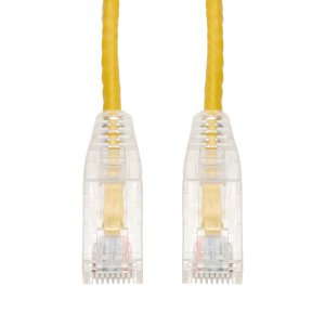 AddOn Networks 50ft Yellow CAT 6A Slim PVC Ethernet Cable Snagless Clear-Claw RJ-45 M/M