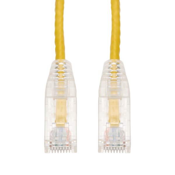 AddOn Networks 50ft Yellow CAT 6A Slim PVC Ethernet Cable Snagless Clear-Claw RJ-45 M/M