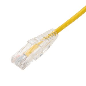 AddOn Networks 50ft Yellow CAT 6A Slim PVC Ethernet Cable Snagless Clear-Claw RJ-45 M/M