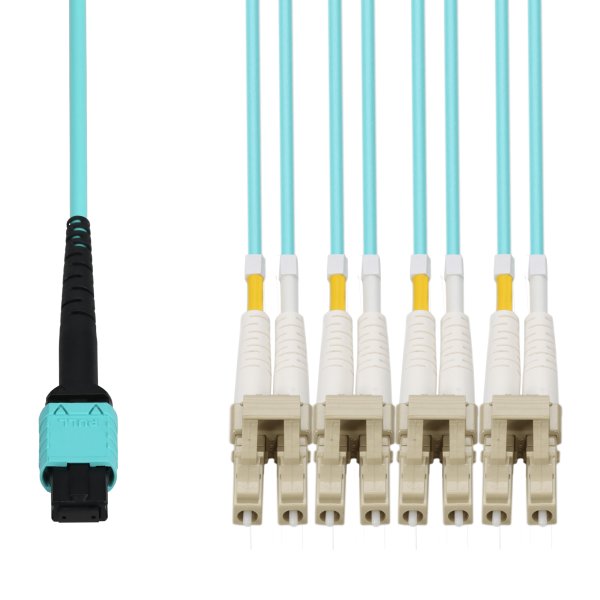 AddOn Networks 45m MPO/UPC to 4xLC/UPC Duplex Aqua colour OM4 OFNP (Plenum-Rated) 8-Strand Fiber Patch Cable