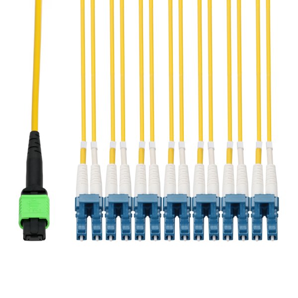AddOn Networks 60m MPO/APC to 6xLC/UPC Duplex Yellow OS2 OFNP (Plenum-Rated) 12-Strand SMF Fiber Patch Cable
