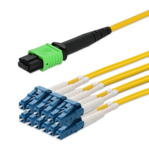 AddOn Networks 7m MPO/APC to 6xLC/UPC Duplex Yellow OS2 OFNR (Riser-Rated) 12-Strand SMF Fiber Patch Cable