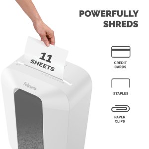 Fellowes LX Series Paper Shredder LX70 11 Sheet Cross Cut Shredder with 18 Litre Bin High Security P4 White