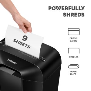 Fellowes LX Series Paper Shredder LX50 9 Sheet Cross Cut Shredder with 17 Litre Bin High Security P4 Black