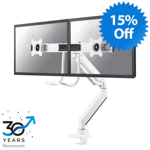 Neomounts NM-D775DXWHITE Monitor arm 10-32″ - gas spring - Topfix - 180°-stop