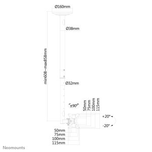 Neomounts FPMA-C050SILVER Monitor/TV mount ceiling 10-30" - h 60-85 cm