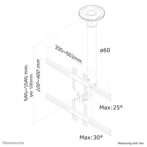 Neomounts FPMA-C400SILVER Monitor/TV mount ceiling 32-60" - h 64-104 cm