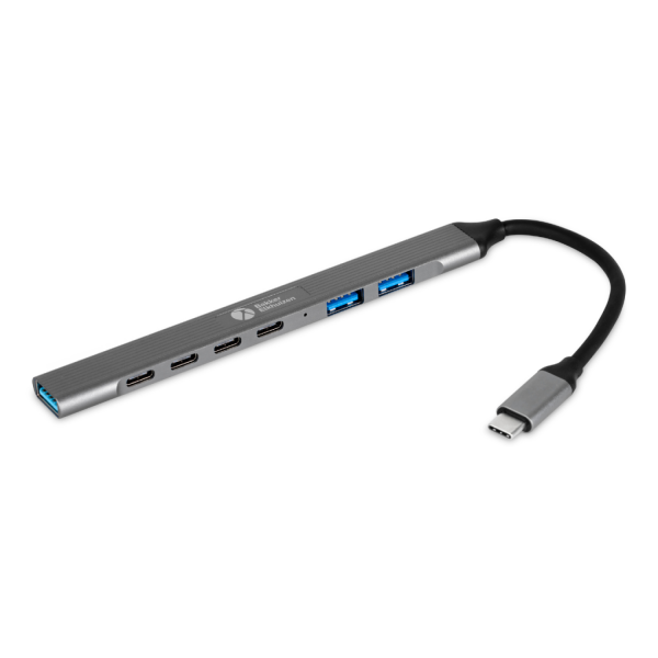 BakkerElkhuizen USB-C Hub 7-in-1 (3A+4C), 7 connections, stylish design, flexible cable and stays cool during use.