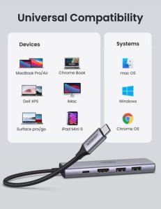 Ugreen 6-in-1 USB-C Hub USB Type-C Silver