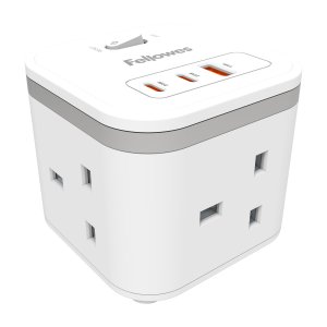 Fellowes Power Cube with 3 Power Socket Extension USB-A & USB-C Ports White