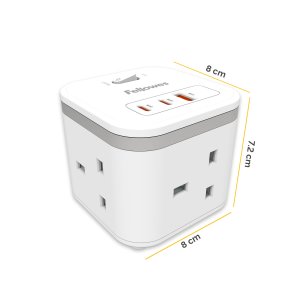 Fellowes Power Cube with 3 Power Socket Extension USB-A & USB-C Ports White