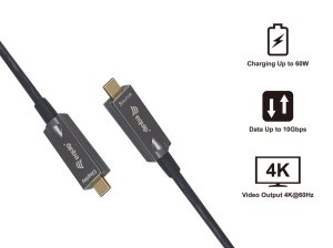 Equip USB-C to C Active Optical Cable, 7.5m, PD 60W, 4K/60Hz, 10Gbps, Video + Data + PD