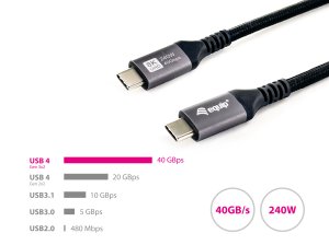 Equip USB 4 C to C Cable, 0.5m, PD3.1 240W, 8K/60Hz, 40Gbps, Black