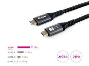 Equip USB4 Gen 2x2 C to C Cable, 3.0m, PD 100W, 4K/60Hz, 20Gbps, Black
