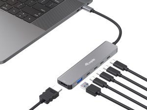 Equip USB-C 6 in 1 Multifunctional Adapter, HDMI 4K/30Hz, USB-C x 4 , USB-A x 1, 5Gbps, 100W USB PD