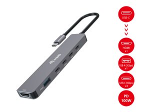 Equip USB-C 6 in 1 Multifunctional Adapter, HDMI 4K/30Hz, USB-C x 4 , USB-A x 1, 5Gbps, 100W USB PD