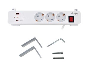 Equip 3-Outlet Clamp Power Strip with 3 x USB (2C + 1A)