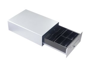 Equip Cash Register Drawer for Point of Sale (POS) System, 4 Bill/4 Coin Compartments, Removable Coin Slots, RJ11 connector, Aluminum