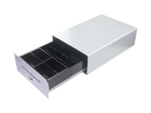 Equip Cash Register Drawer for Point of Sale (POS) System, 4 Bill/4 Coin Compartments, Removable Coin Slots, RJ11 connector, Aluminum