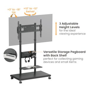 Equip 50"-90" Mobile TV Trolley with Pegboard Shelf