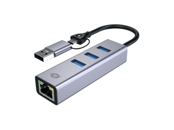 Conceptronic ABBY25G USB-C to Gigabit Network Adapter with 3-Port USB Hub