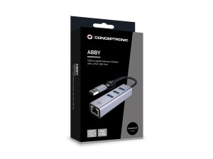 Conceptronic ABBY25G USB-C to Gigabit Network Adapter with 3-Port USB Hub