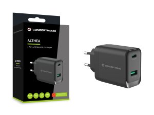 Conceptronic ALTHEA20B45 2-Port 45W GaN USB PD Charger, USB-C x 1, USB-A x 1, QC 3.0, PPS, PD 3.0