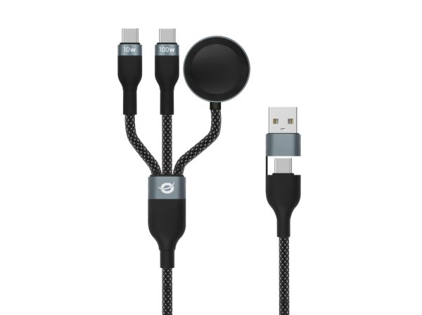 Conceptronic ETTA08B15 3-in-1 100W Fast Charging Data Cable 1.5m, USB-C, Apple Watch Charger, USB 2.0, 5A, E-Mark
