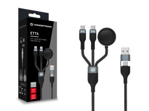 Conceptronic ETTA08B15 3-in-1 100W Fast Charging Data Cable 1.5m, USB-C, Apple Watch Charger, USB 2.0, 5A, E-Mark