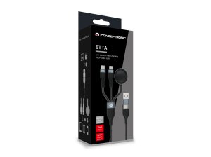 Conceptronic ETTA08B15 3-in-1 100W Fast Charging Data Cable 1.5m, USB-C, Apple Watch Charger, USB 2.0, 5A, E-Mark