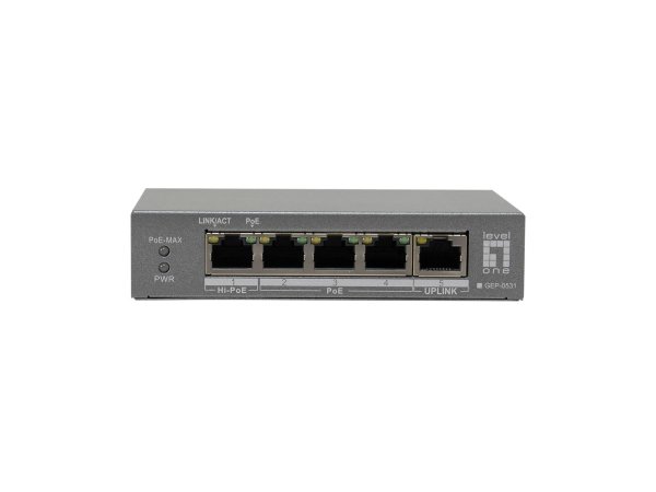LevelOne 5-Port Gigabit PoE Switch, 802.3af/at/bt PoE, 4 PoE Outputs, 60W Power Budget, Long-Range PoE with Watchdog