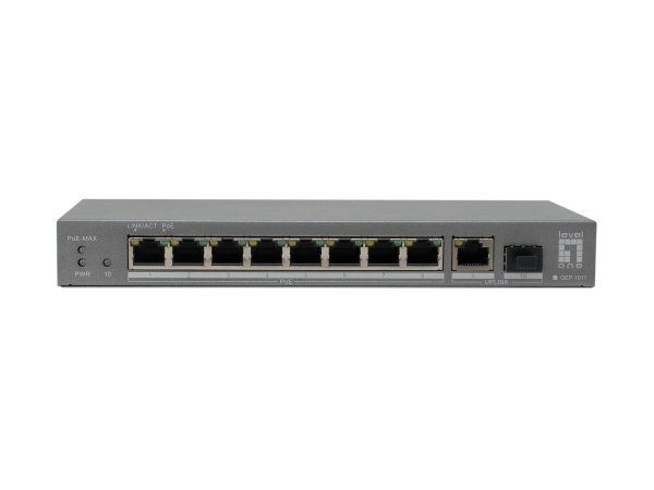 LevelOne 10-Port Gigabit PoE Switch, 802.3af/at PoE, 8 PoE Outputs, 120W Power Budget, 1 x Gigabit SFP, 1 x Gigabit RJ45 Uplink