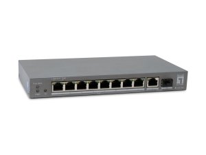 LevelOne 10-Port Gigabit PoE Switch, 802.3af/at PoE, 8 PoE Outputs, 120W Power Budget, 1 x Gigabit SFP, 1 x Gigabit RJ45 Uplink