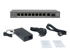 LevelOne 10-Port Gigabit PoE Switch, 802.3af/at PoE, 8 PoE Outputs, 120W Power Budget, 1 x Gigabit SFP, 1 x Gigabit RJ45 Uplink