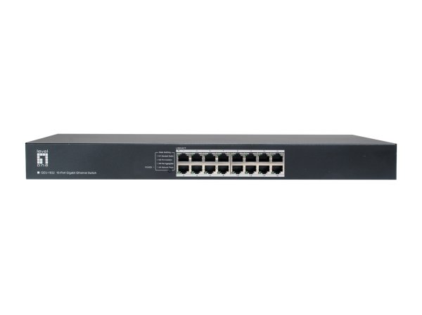 LevelOne GEU-1632 16-Port Gigabit Ethernet Switch, 4-Mode DIP Button, 19" Rackmount Unmanaged Switch