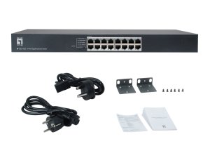 LevelOne GEU-1632 16-Port Gigabit Ethernet Switch, 4-Mode DIP Button, 19" Rackmount Unmanaged Switch