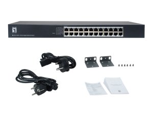 LevelOne GEU-2432 24-Port Gigabit Ethernet Switch, 4-Mode DIP Button, 19" Rackmount Unmanaged Switch