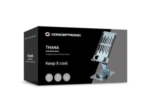 Conceptronic THANA08G Foldable Swivel Phone Stand, 360° Rotating Base, Adjustable Height