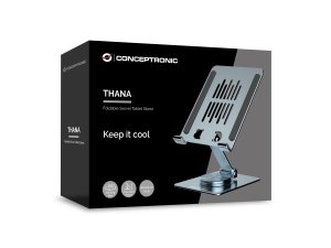Conceptronic THANA09G Foldable Swivel Tablet Stand, 360° Rotating Base, Adjustable Height