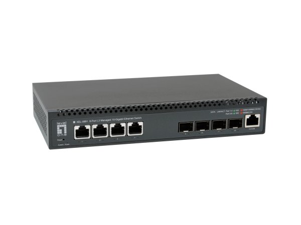 LevelOne 8-Port L3 Managed 10-Gigabit Switch, 4 x 1G/2.5G/5G/10G RJ45, 4 x 1G/2.5G/10G SFP+ Uplinks